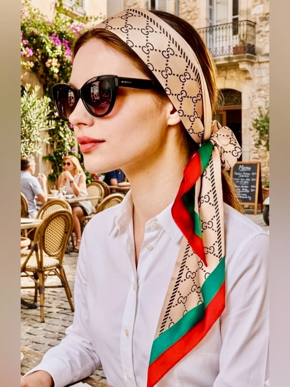 Elegant Satin Silk Twilly Scarf – Designer Inspired Stripe & Monogram Style